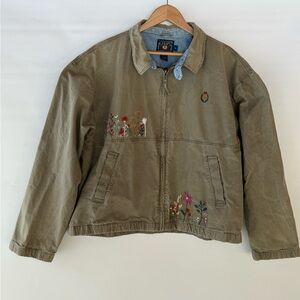 Vintage Chaps Ralph Lauren Khaki Floral Embroidered Jacket